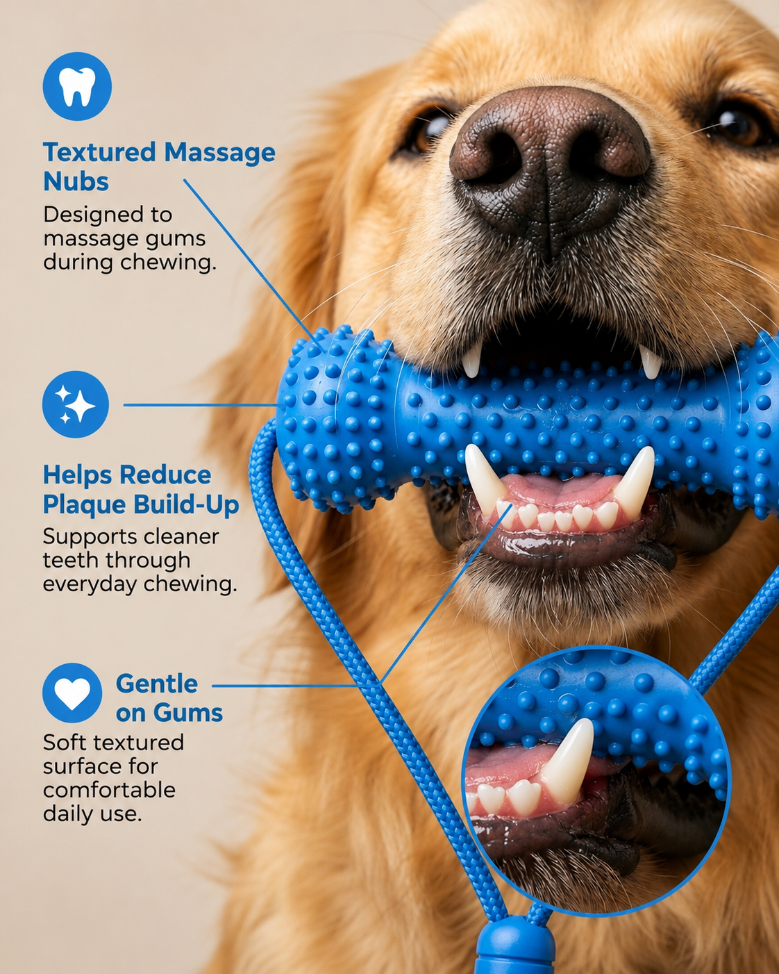 Dual-Action Canine Dental Prop Reusable Dental Chews For Dogs Interactive Dog Dental Chew Toy For Teeth Cleaning Brushing